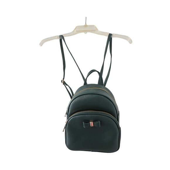 Green Faux Leather Mini Compact Backpack with Bow - Picture 1 of 7